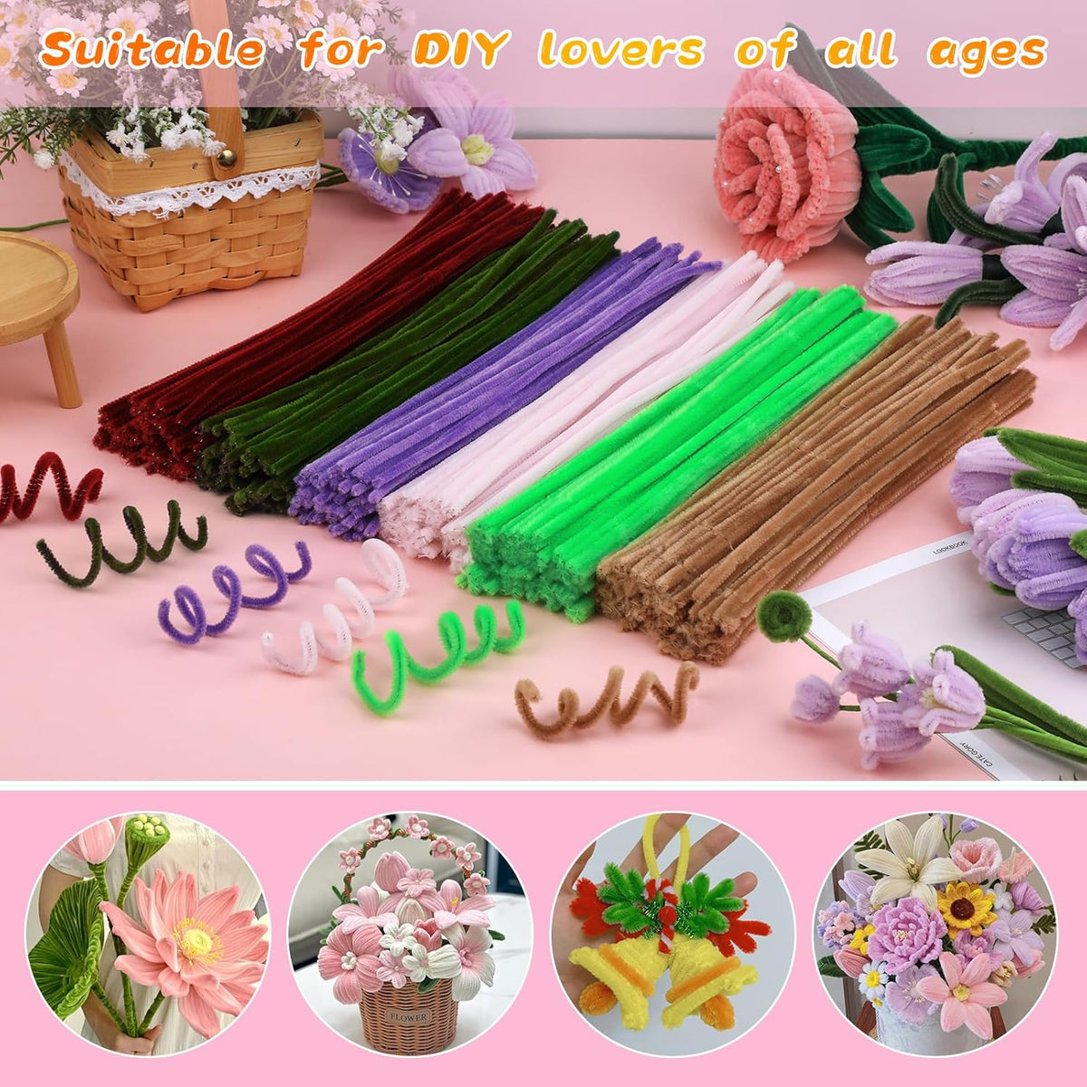 Pipe Cleaners, 100Pcs Light Pink Pipe Cleaners Bulk for DIY Crafts