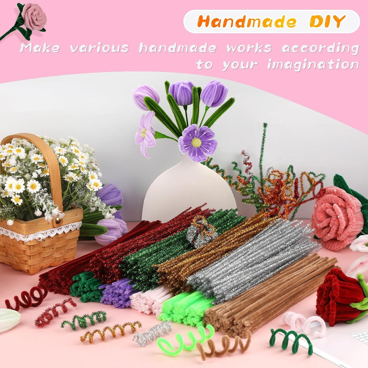 Pipe Cleaners, 100Pcs Light Pink Pipe Cleaners Bulk for DIY Crafts