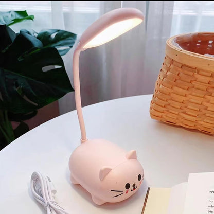LED Desk Lamp，Mini Cat Night Light, Portable LED Table Light, Cute Foldable USB Rechargeable Reading Light Bedroom Children's Bedside Study (Pink)