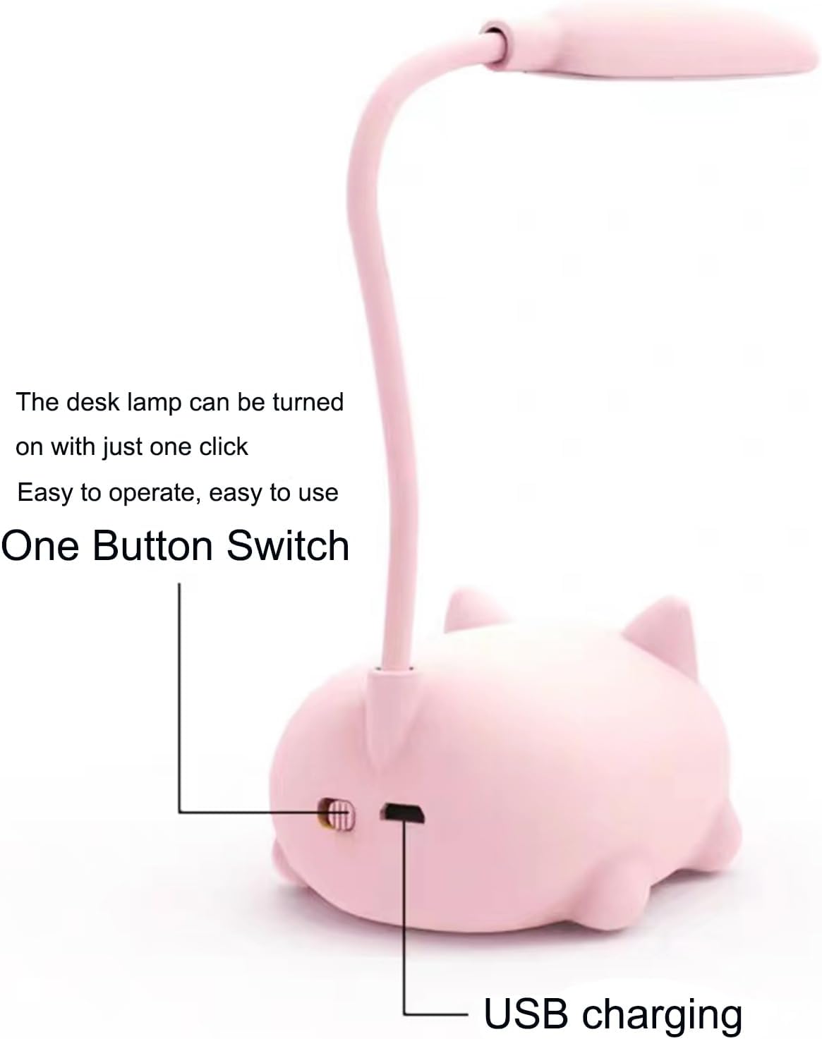 LED Desk Lamp，Mini Cat Night Light, Portable LED Table Light, Cute Foldable USB Rechargeable Reading Light Bedroom Children's Bedside Study (Pink)