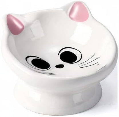 Raised Cat Food Bowl Ceramic 15° Tilted Cat Food Bowls Protect Cat's Spine Anti Vomiting Backflow Prevention Bowls for Adult Kitty, Kitten, and Small Dogs, Pink