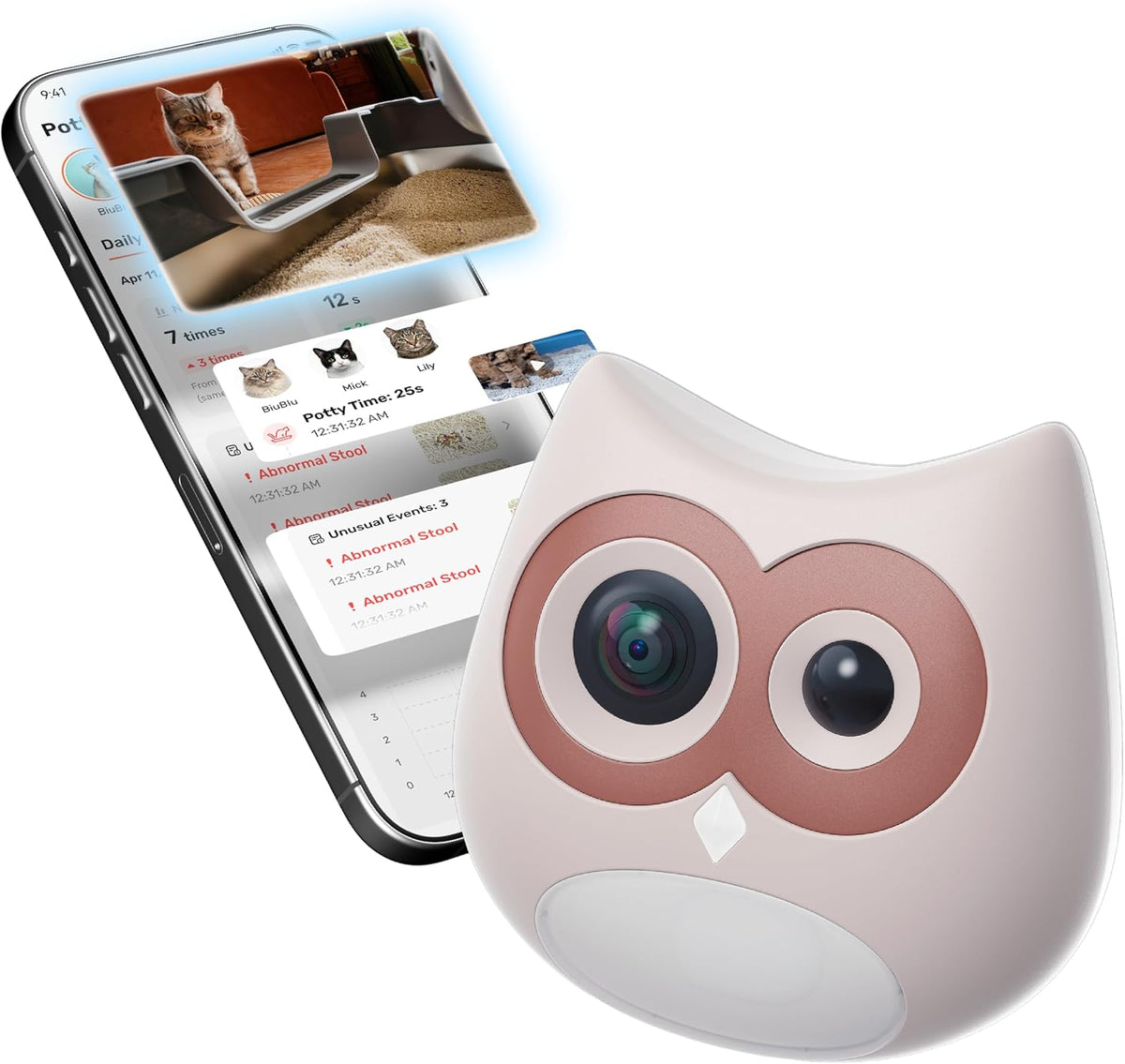 LitterLens Cat Litter Box Camera with App, AI Health Monitoring & Alerts, Track Urination & Stool, Multi-Cat Recognition, Works with Every Litter Box, Pet Health Monitor (Pink)