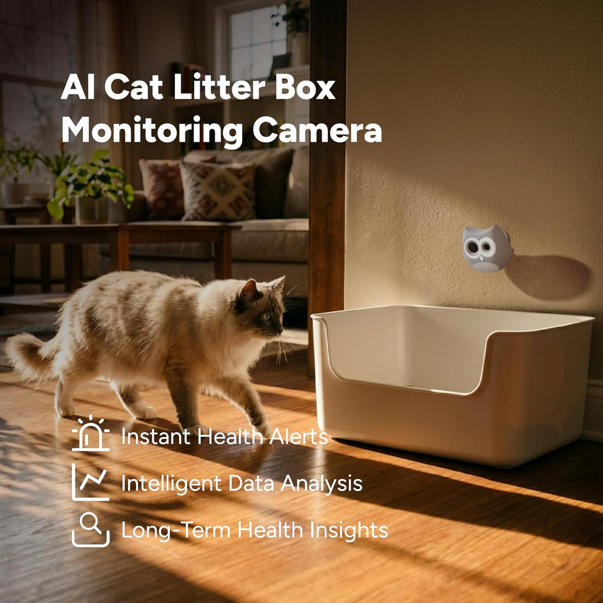 LitterLens Cat Litter Box Camera with App, AI Health Monitoring & Alerts, Track Urination & Stool, Multi-Cat Recognition, Works with Every Litter Box, Pet Health Monitor (Pink)