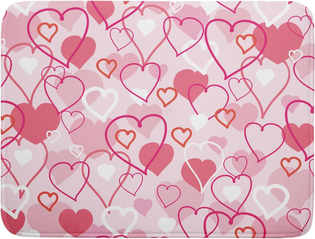 Valentines Day Dish Drying Mat for Kitchen Pink Hearts Absorbent Reversible Microfiber Kitchen Countertop Protector Dishes Pad Large 18x24 inch