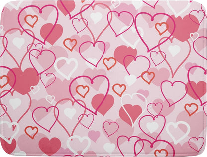 Valentines Day Dish Drying Mat for Kitchen Pink Hearts Absorbent Reversible Microfiber Kitchen Countertop Protector Dishes Pad Large 18x24 inch