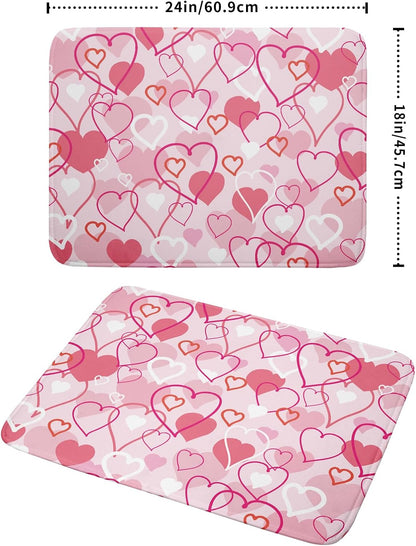Valentines Day Dish Drying Mat for Kitchen Pink Hearts Absorbent Reversible Microfiber Kitchen Countertop Protector Dishes Pad Large 18x24 inch