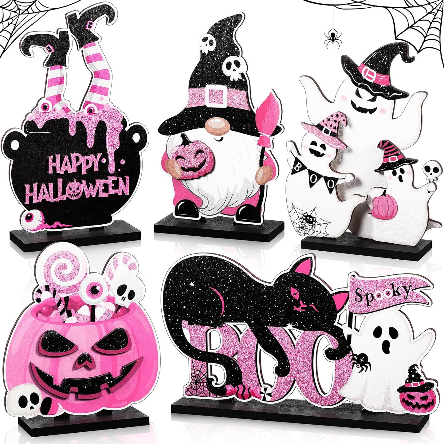 5 Pcs Halloween Table Signs Decor Happy Boo Day Wooden Decor