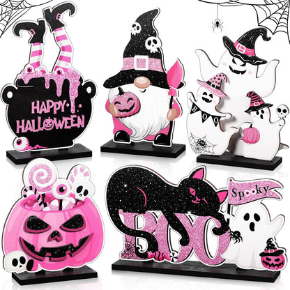 5 Pcs Halloween Table Signs Decor Happy Boo Day Wooden Decor