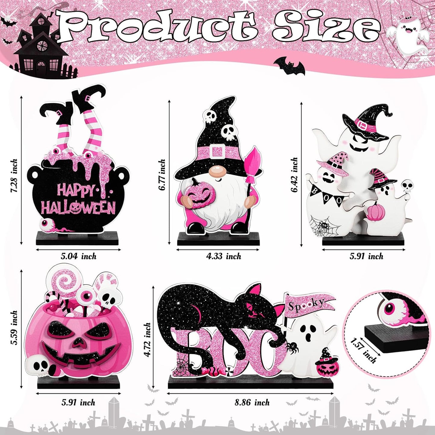 5 Pcs Halloween Table Signs Decor Happy Boo Day Wooden Decor
