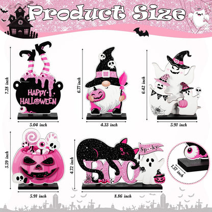 5 Pcs Halloween Table Signs Decor Happy Boo Day Wooden Decor