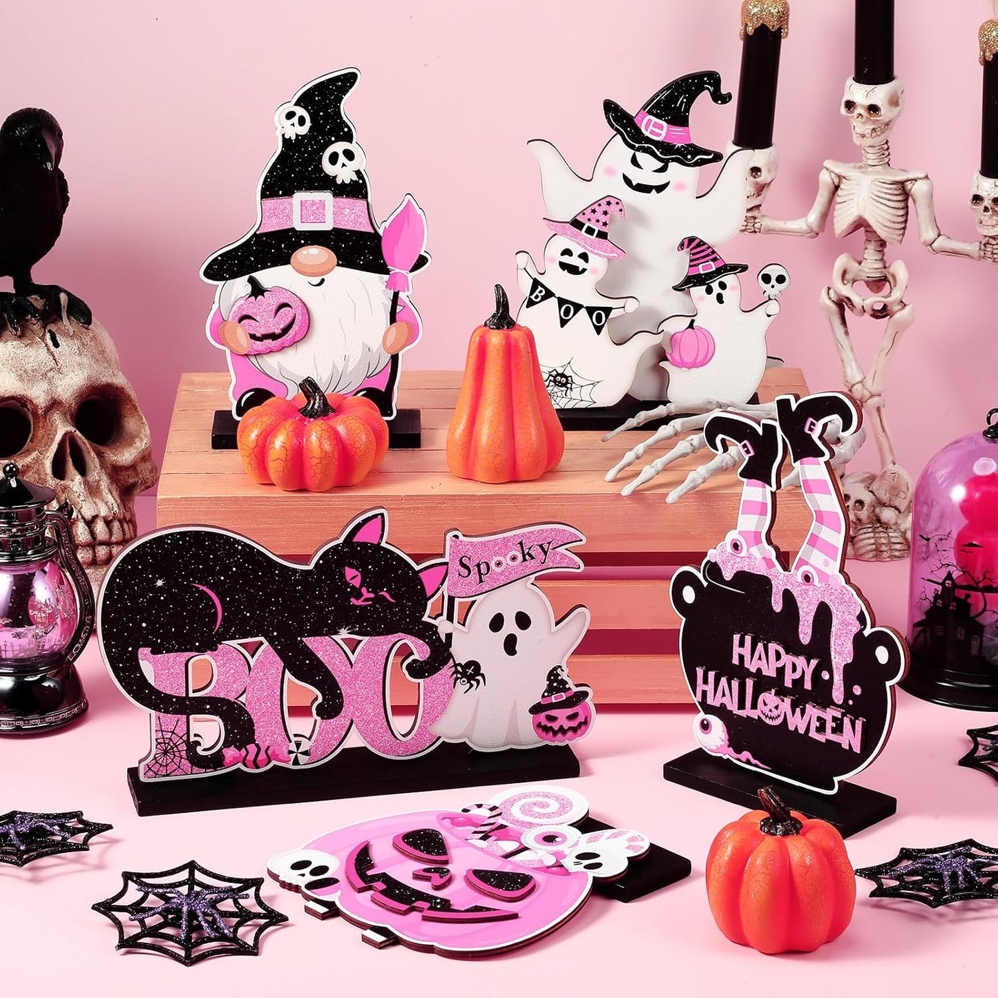 5 Pcs Halloween Table Signs Decor Happy Boo Day Wooden Decor
