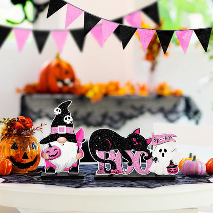 5 Pcs Halloween Table Signs Decor Happy Boo Day Wooden Decor