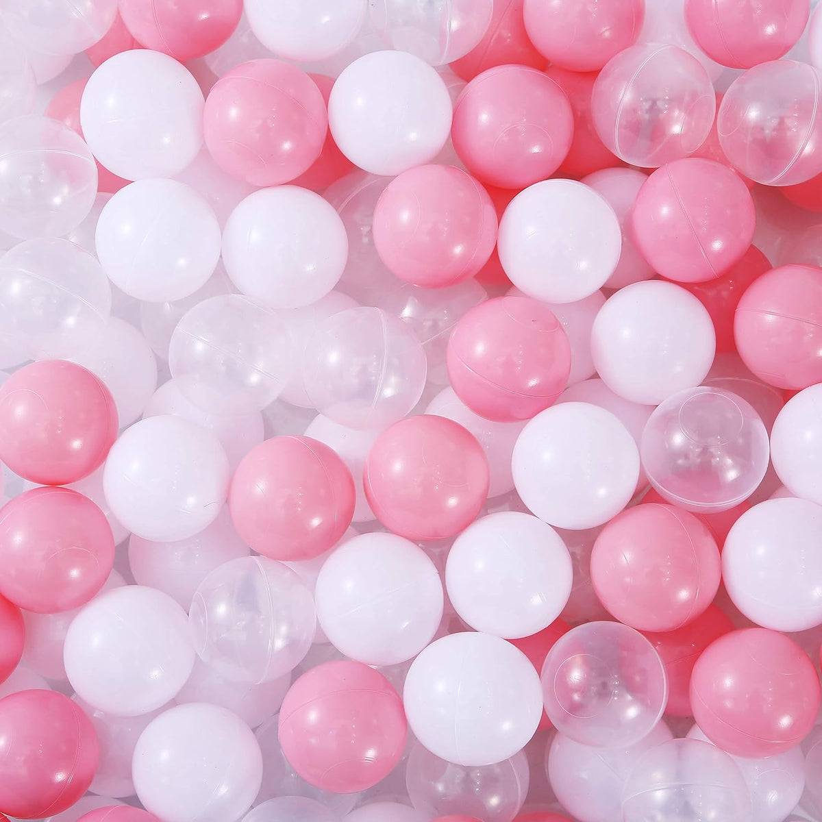 Ball Pit Balls for Toddlers 1-3, 100pcs Crush Proof Plastic Balls for Girls Ball Pit, BPA Free Non-Toxic Play Balls for Baby Pool, Playhouse, Tent, for Dogs & Pets, White, Clear & Pink
