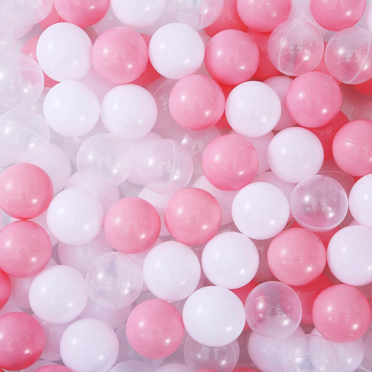 Ball Pit Balls for Toddlers 1-3, 100pcs Crush Proof Plastic Balls for Girls Ball Pit, BPA Free Non-Toxic Play Balls for Baby Pool, Playhouse, Tent, for Dogs & Pets, White, Clear & Pink