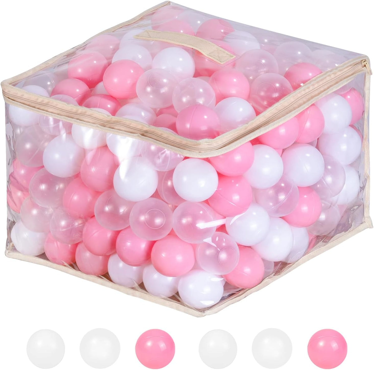 Ball Pit Balls for Toddlers 1-3, 100pcs Crush Proof Plastic Balls for Girls Ball Pit, BPA Free Non-Toxic Play Balls for Baby Pool, Playhouse, Tent, for Dogs & Pets, White, Clear & Pink