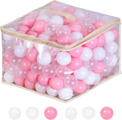 Ball Pit Balls for Toddlers 1-3, 100pcs Crush Proof Plastic Balls for Girls Ball Pit, BPA Free Non-Toxic Play Balls for Baby Pool, Playhouse, Tent, for Dogs & Pets, White, Clear & Pink