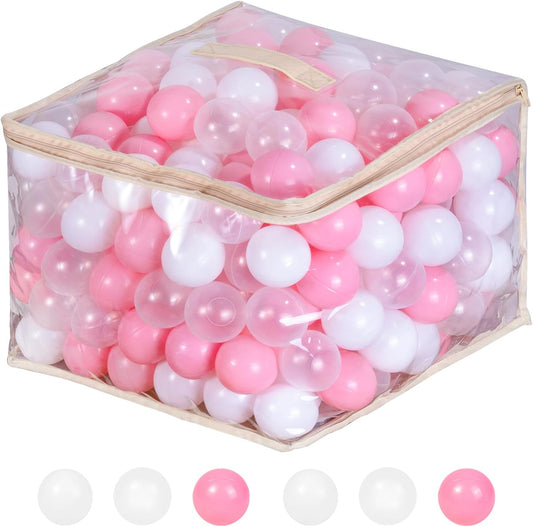 Ball Pit Balls for Toddlers 1-3, 100pcs Crush Proof Plastic Balls for Girls Ball Pit, BPA Free Non-Toxic Play Balls for Baby Pool, Playhouse, Tent, for Dogs & Pets, White, Clear & Pink