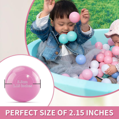 Ball Pit Balls for Toddlers 1-3, 100pcs Crush Proof Plastic Balls for Girls Ball Pit, BPA Free Non-Toxic Play Balls for Baby Pool, Playhouse, Tent, for Dogs & Pets, White, Clear & Pink