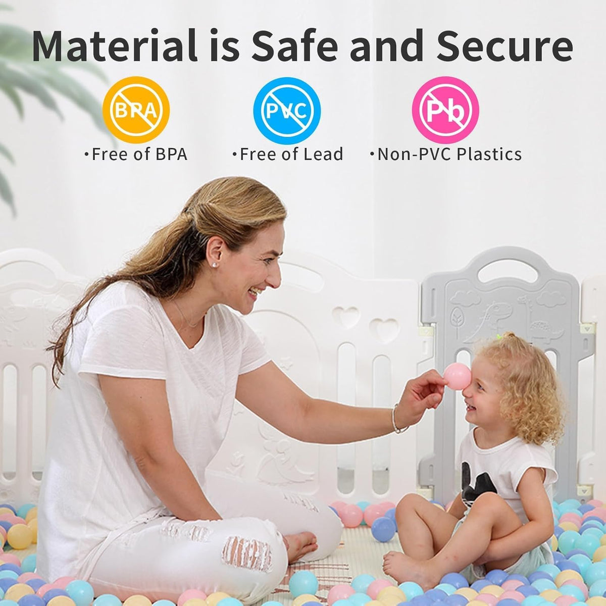 Ball Pit Balls for Toddlers 1-3, 100pcs Crush Proof Plastic Balls for Girls Ball Pit, BPA Free Non-Toxic Play Balls for Baby Pool, Playhouse, Tent, for Dogs & Pets, White, Clear & Pink