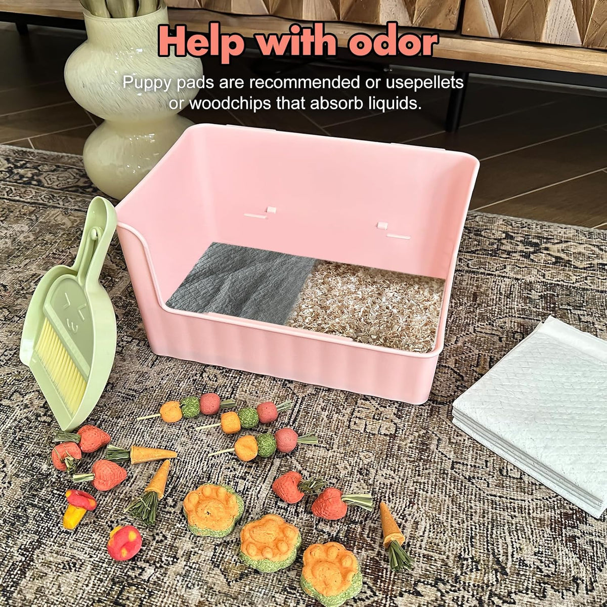 Large Rabbit Litter Box Bunny Potty Training Corner Litter Pan Comes with Liners Rabbit Pee Pads, Small Animal Bedding Toilet for Guinea Pig, Ferret, Hamster, Bunnies (Pink)