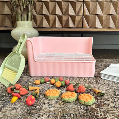 Large Rabbit Litter Box Bunny Potty Training Corner Litter Pan Comes with Liners Rabbit Pee Pads, Small Animal Bedding Toilet for Guinea Pig, Ferret, Hamster, Bunnies (Pink)