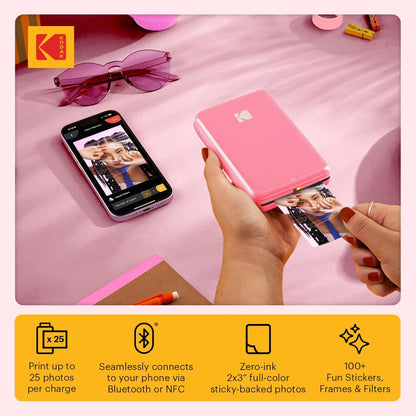 Step Instant Photo Printer with Bluetooth/NFC, Zink Technology & App for iOS & Android (Pink) Go Bundle