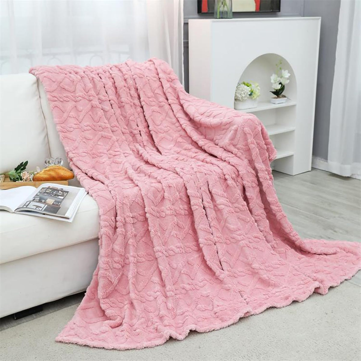 Soft Bed Throw Blankets, Washable Decoration Blankets, Multi Purpose Sofa Throws, Fit All Season, Large Blankets for Bedroom Couch Car Armchair Camping (200 * 150cm,Pink)