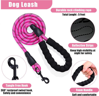 No Pull Dog Harness Adjustable Collar & Leash Set - Dog Halter Harnesses Collapsible Bowls & Poop Bag Dispenser Muzzle ID Tags Toys Fits Small Medium Large Dogs (Pink-XL)