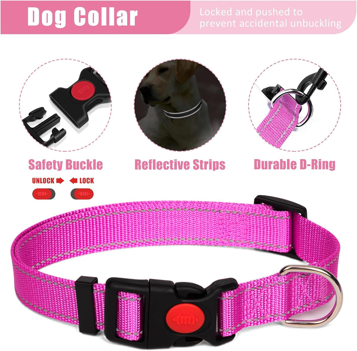 No Pull Dog Harness Adjustable Collar & Leash Set - Dog Halter Harnesses Collapsible Bowls & Poop Bag Dispenser Muzzle ID Tags Toys Fits Small Medium Large Dogs (Pink-XL)