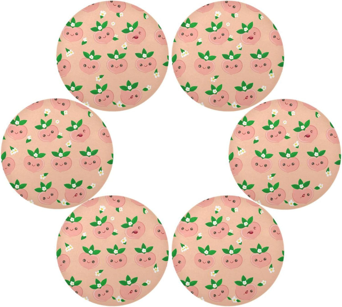 Round Placemats Set of 4 Cute Peach Washable Non-Slip Heat Resistant Place Mats, 15.4” Dining Table Place Mats for Kitchen Holiday Party Decoration