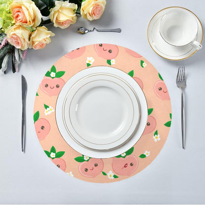 Round Placemats Set of 4 Cute Peach Washable Non-Slip Heat Resistant Place Mats, 15.4” Dining Table Place Mats for Kitchen Holiday Party Decoration