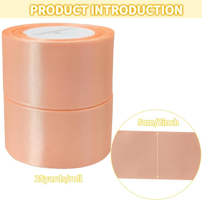 Peach Satin Ribbon Rolls 2 inch Wide Silk Blanket Binding Ribbon 50 Yards Single Faced Ribbon for Wedding Decor-Flower Bouquet Wrap-Gift Wrapping-Bows Making-Hats-DIY Craft (#109), JS2STB