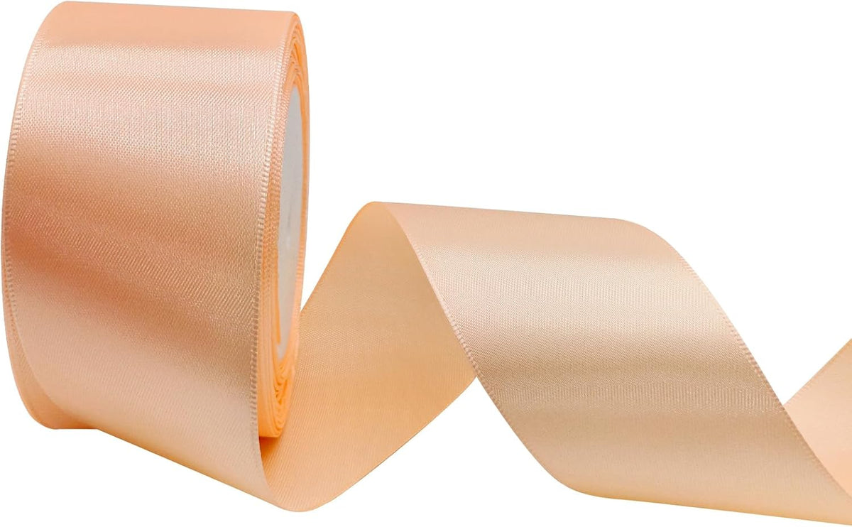 Peach Satin Ribbon Rolls 2 inch Wide Silk Blanket Binding Ribbon 50 Yards Single Faced Ribbon for Wedding Decor-Flower Bouquet Wrap-Gift Wrapping-Bows Making-Hats-DIY Craft (#109), JS2STB