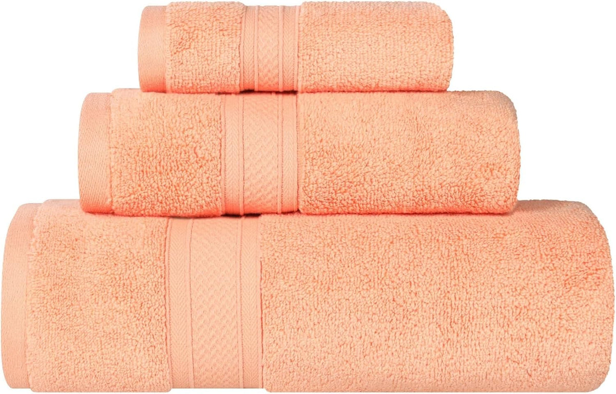 Cotton 3-Piece Towel Set, Zero Twist, Quick Dry, Home Essentials, Shower, Spa, Luxury Plush Soft Absorbent Towels, Includes 1 Bath, 1 Hand, 1 Washcloth/Face Towel, Solid, Peach