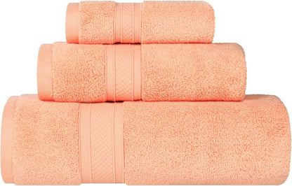 Cotton 3-Piece Towel Set, Zero Twist, Quick Dry, Home Essentials, Shower, Spa, Luxury Plush Soft Absorbent Towels, Includes 1 Bath, 1 Hand, 1 Washcloth/Face Towel, Solid, Peach
