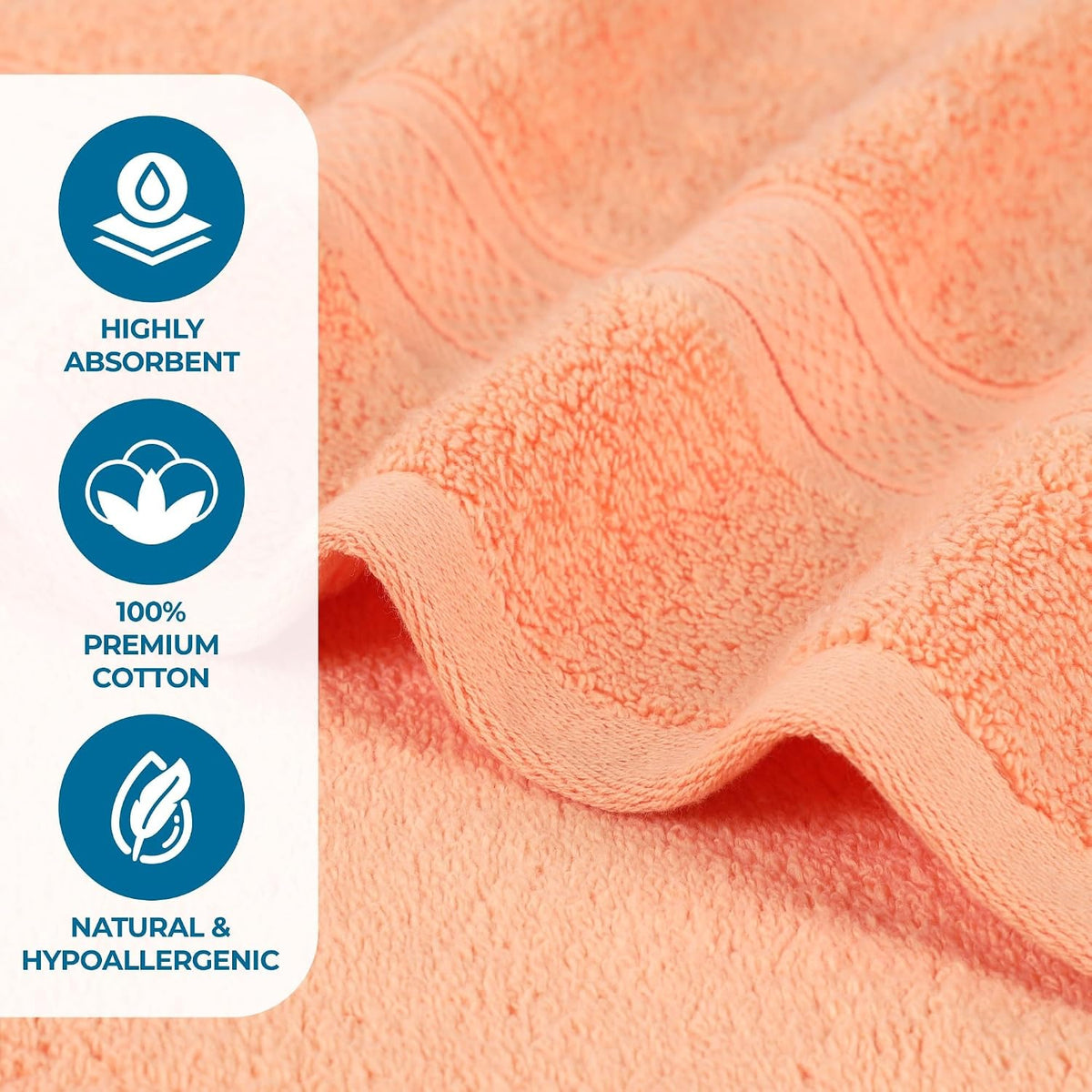Cotton 3-Piece Towel Set, Zero Twist, Quick Dry, Home Essentials, Shower, Spa, Luxury Plush Soft Absorbent Towels, Includes 1 Bath, 1 Hand, 1 Washcloth/Face Towel, Solid, Peach