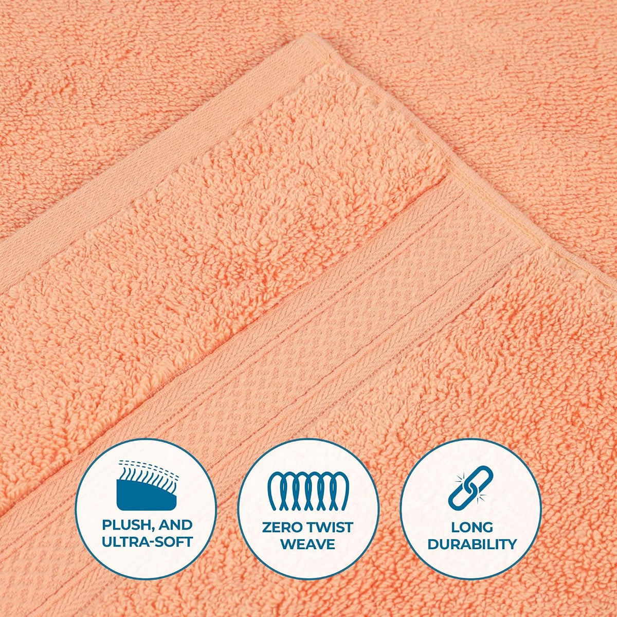 Cotton 3-Piece Towel Set, Zero Twist, Quick Dry, Home Essentials, Shower, Spa, Luxury Plush Soft Absorbent Towels, Includes 1 Bath, 1 Hand, 1 Washcloth/Face Towel, Solid, Peach