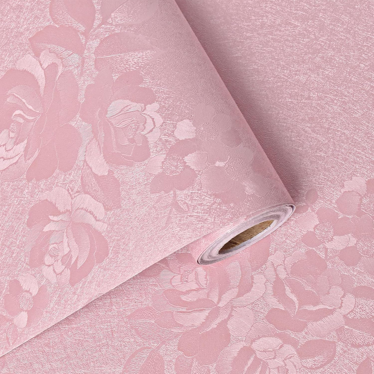 Silk Pink Peel and Stick Wallpaper Embossed Floral 118in 17.7in
