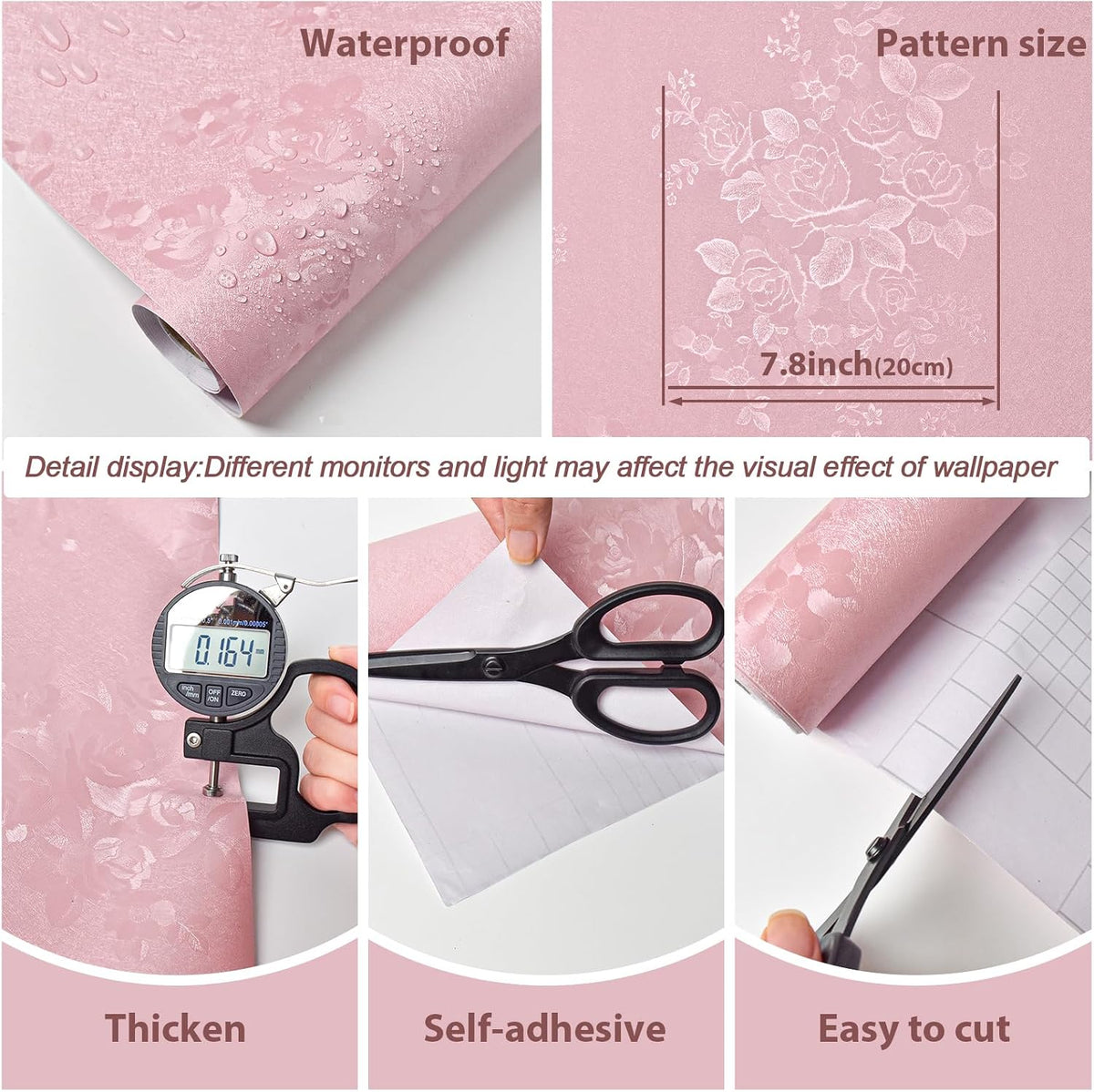 Silk Pink Peel and Stick Wallpaper Embossed Floral 118in 17.7in