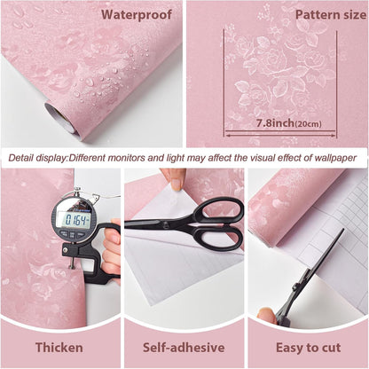 Silk Pink Peel and Stick Wallpaper Embossed Floral 118in 17.7in