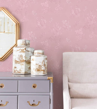Silk Pink Peel and Stick Wallpaper Embossed Floral 118in 17.7in