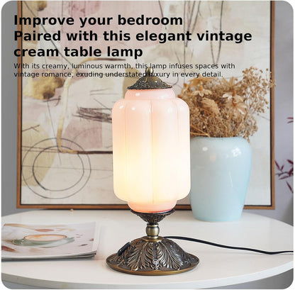 Vintage Touch Bedside Table Lamp, Elegant Green Glass Bedside Desk Lamp 3 Way Dimmable with USB C+A Charging Ports - Bedroom Nightstand & Living Room Essential (Pink, 6.5)