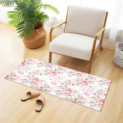 Bathroom Rug Flower Pink Checkered Bath Mat 39x20in Soft Absorbent Plush Shaggy Bath Carpet Non-Slip Washable for Bathroom Floor Tub Shower