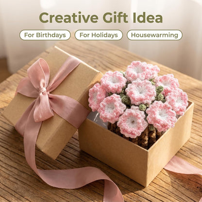 Flower Crochet Coasters Set, Handmade Bouquet Coaster with Crochet Plant Pot, Cute Drink Coasters for Desk Coffee Table, Foldable Decorative Coasters for Home Office Decor Gift (Pink)