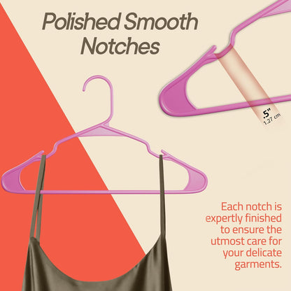 Pink Plastic Hangers 10 Pack– Heavy-Duty Plastic Hangers Slim and Space-Saving, Durable and Lightweight PP with Non-Slip Shoulder Notches for Slip Dresses, Suits, Jackets & Camisoles