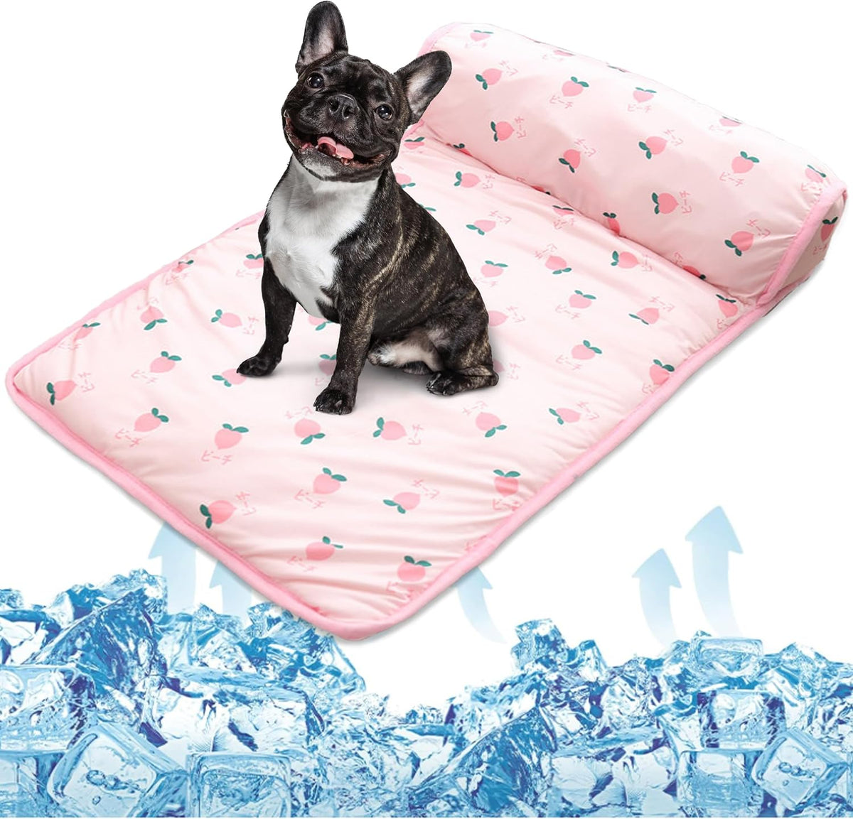 Cooling Dog Bed, Pet Cooling Mat with Pillow, Ice Silk Cooling Dog Blanket, Self Cooling Pad for Cat,Dog, Washable Summer Pet Mat for Kennel, Crates, Sofa, Floor, Pink, S