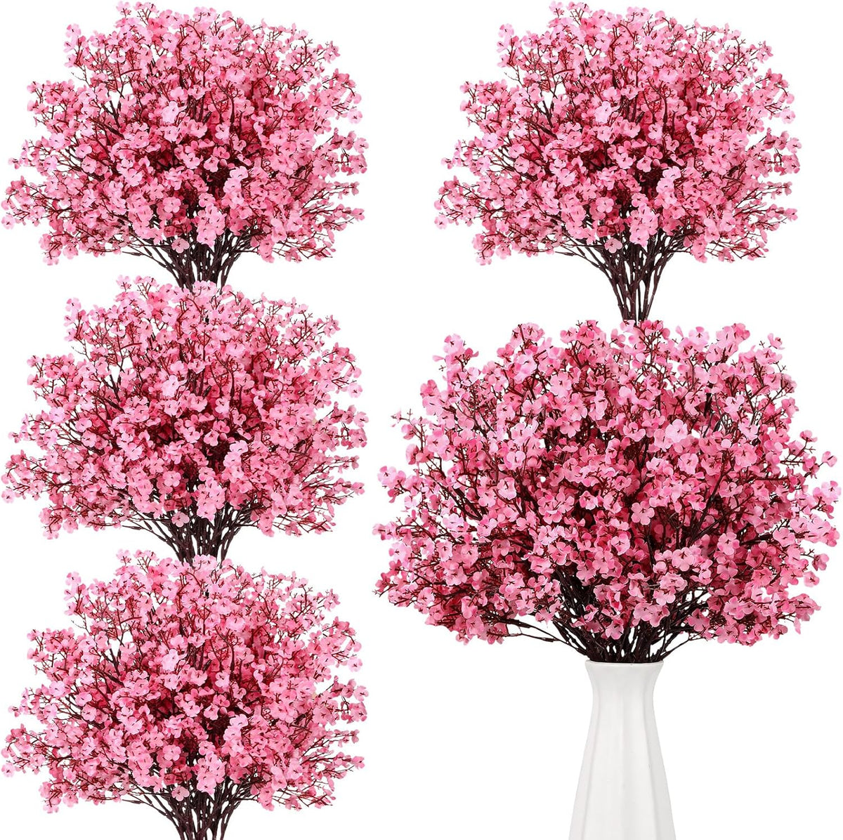 30 Pcs Pink Babys Breath Valentines Artificial Flowers Bulk Pink Faux Flower Fake Dried Plastic Gypsophila Bouquet Silk DIY Floral Arrangement for Home Vase Table Centerpiece Wedding Party Decor