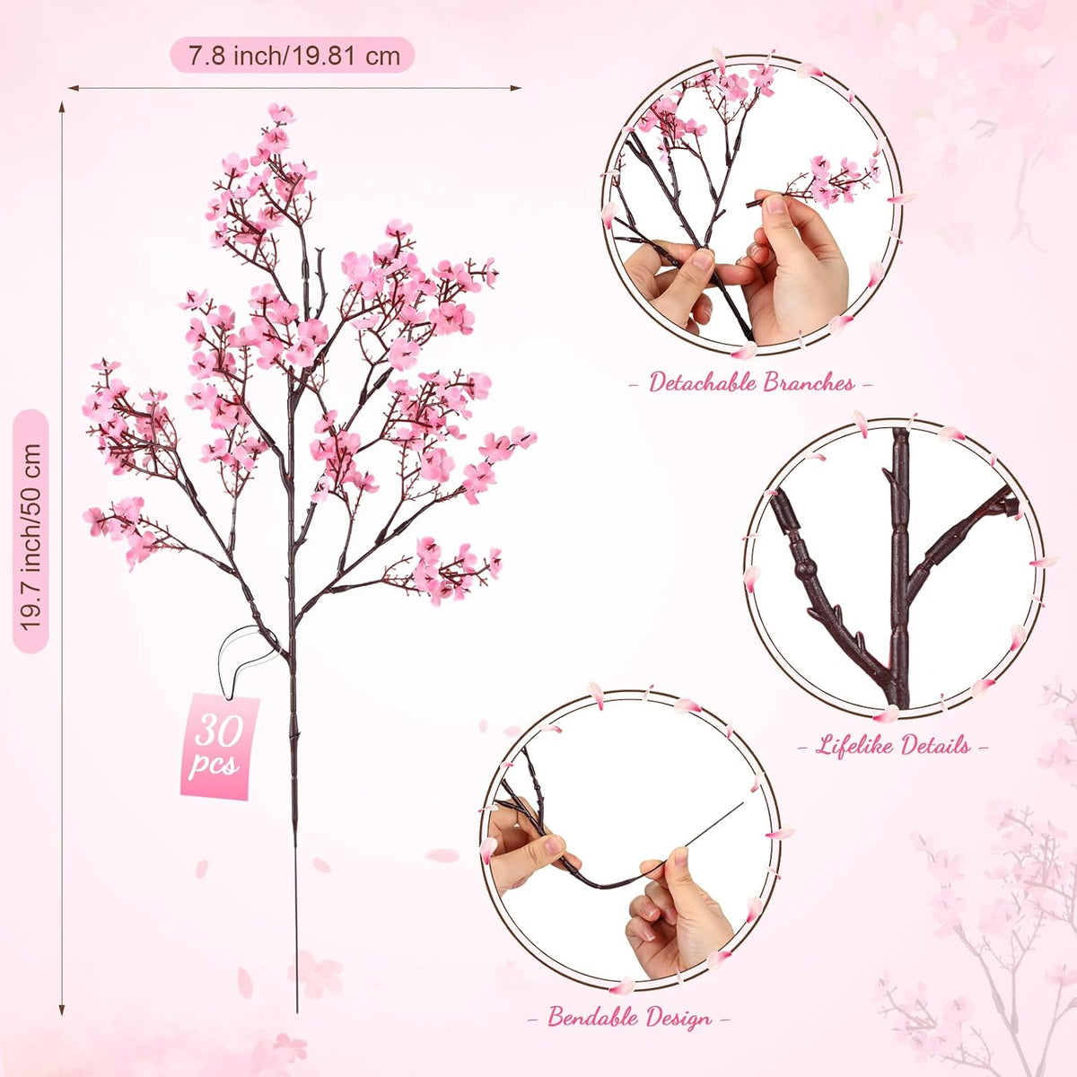 30 Pcs Pink Babys Breath Valentines Artificial Flowers Bulk Pink Faux Flower Fake Dried Plastic Gypsophila Bouquet Silk DIY Floral Arrangement for Home Vase Table Centerpiece Wedding Party Decor