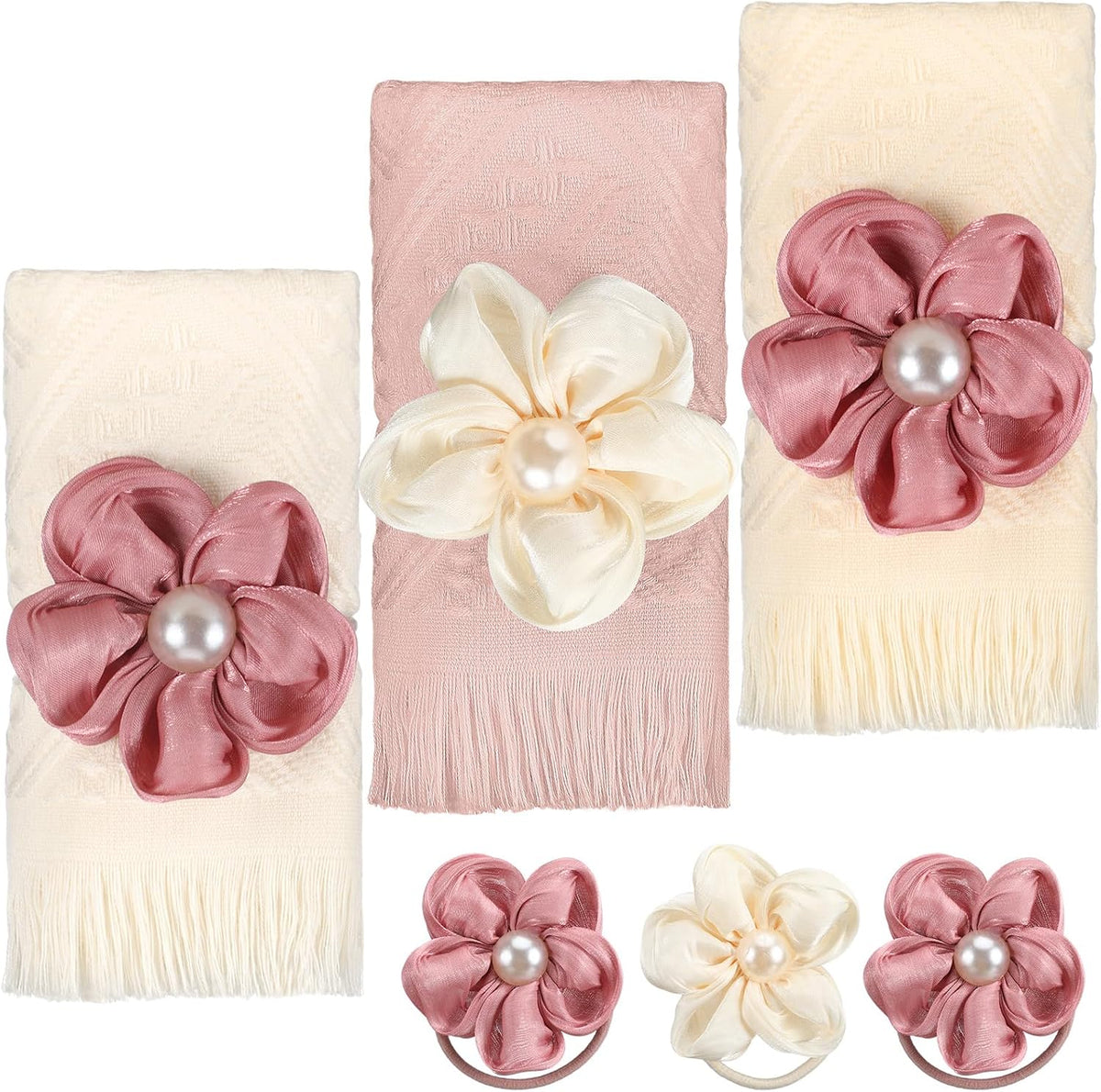 3 Pcs Spring Decorative Pink Mauve Hand Towels with Flower Hairband 13 x 29'' Pink Coquette Floral Towels for Bathroom Cotton Absorbent Bath Decor for Wedding Birthday Gift Yoga Spa