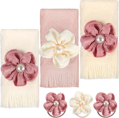 3 Pcs Spring Decorative Pink Mauve Hand Towels with Flower Hairband 13 x 29'' Pink Coquette Floral Towels for Bathroom Cotton Absorbent Bath Decor for Wedding Birthday Gift Yoga Spa